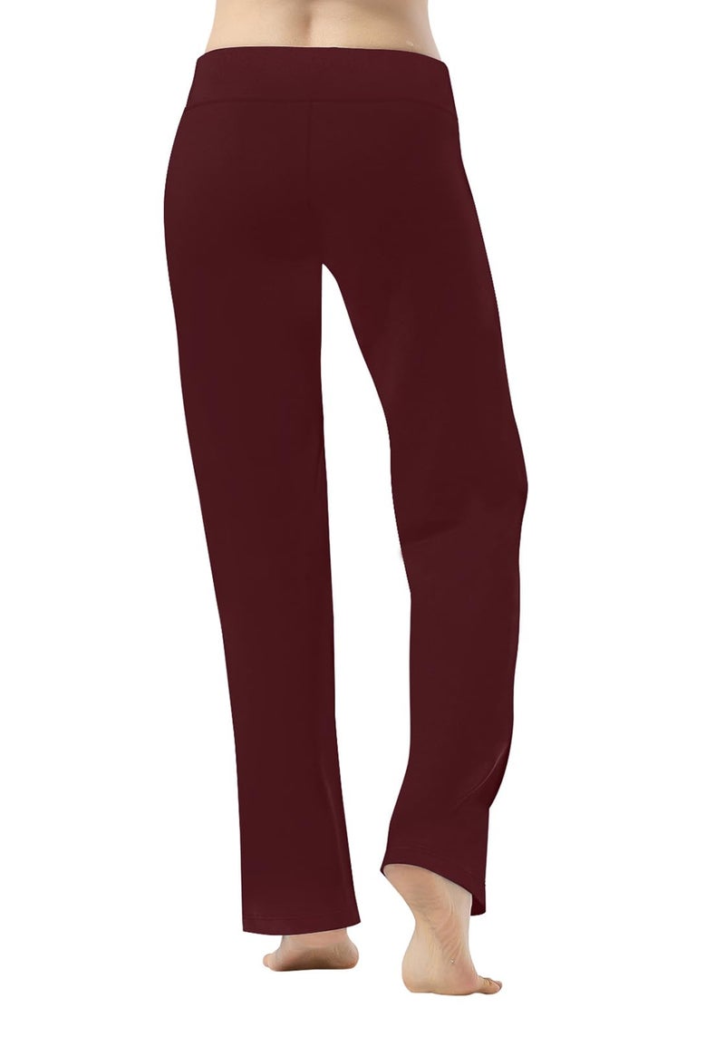 HISKYWIN Inner Pocket Yoga Pants 4 Way Stretch Tummy Control Workout Running Pants, Long Bootleg Flare Pants HF2-Bordeaux-XL - Image 3